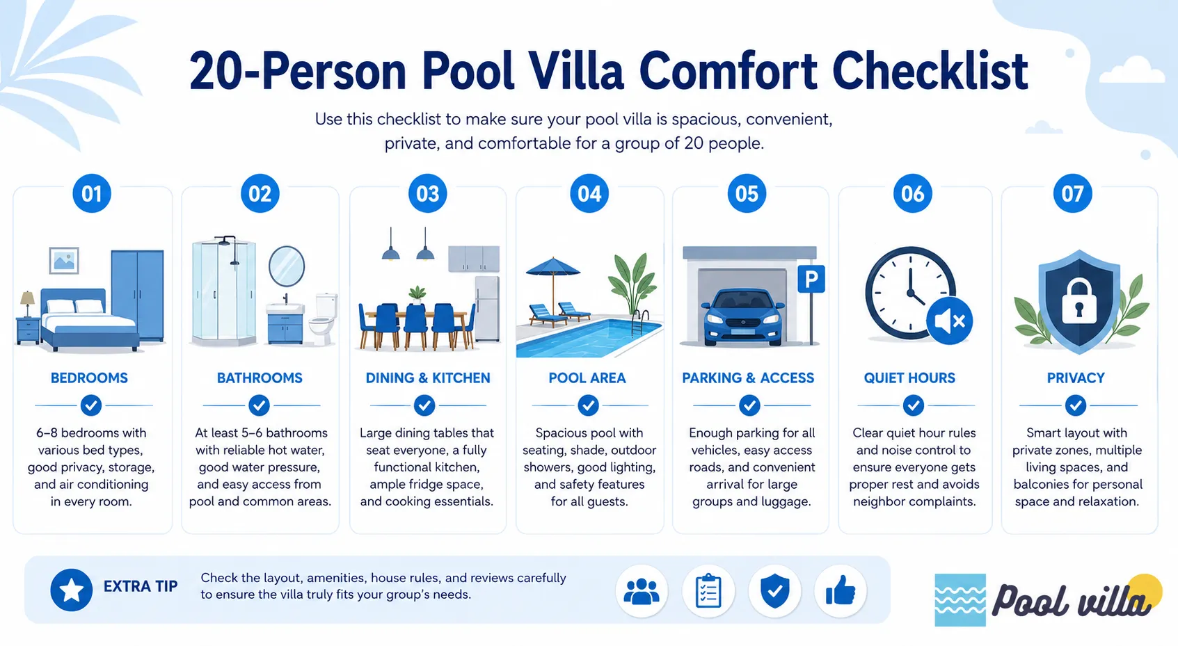 20-Person Pool Villa Comfort Checklist