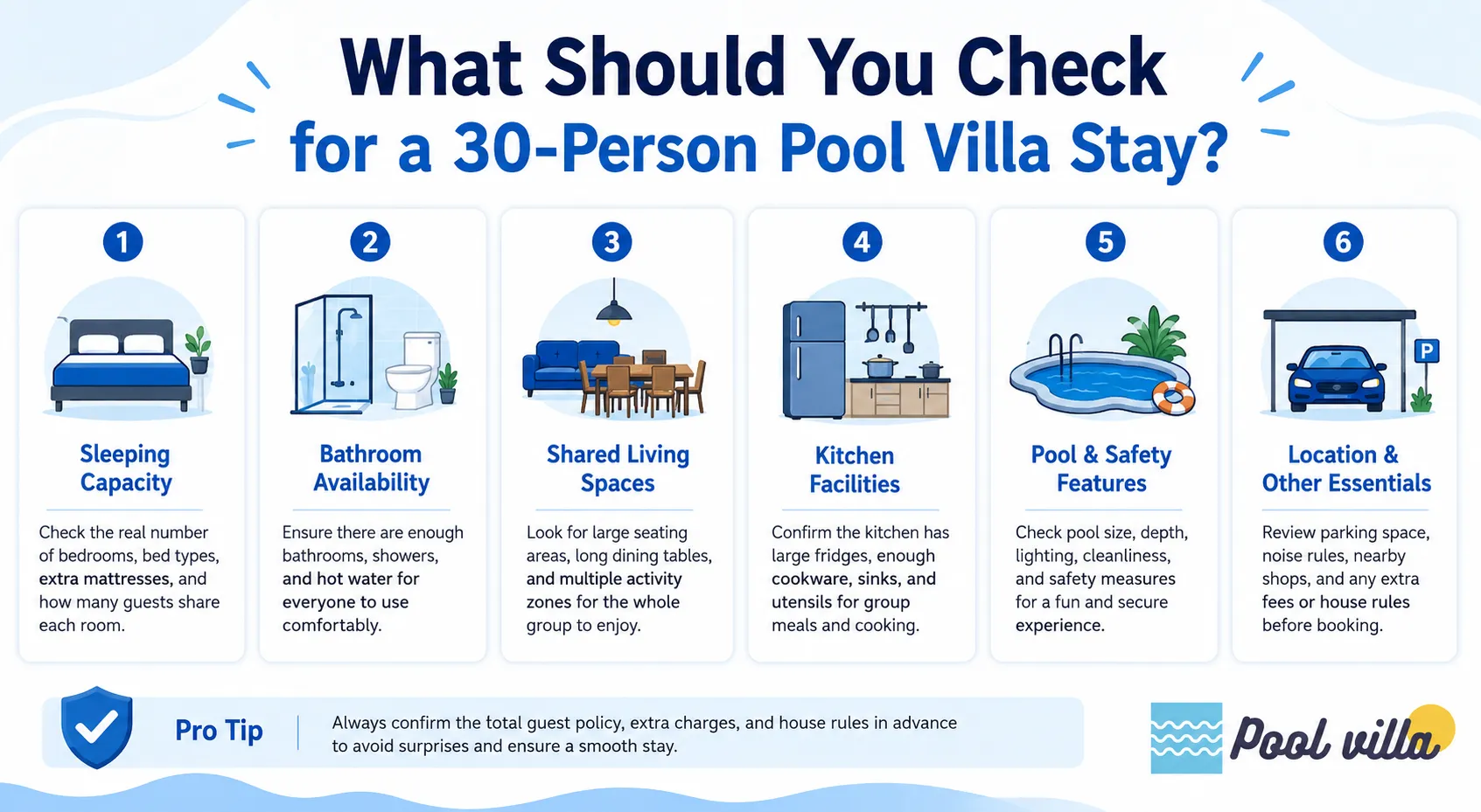 What Should You Check for a 30-Person Pool Villa Stay?