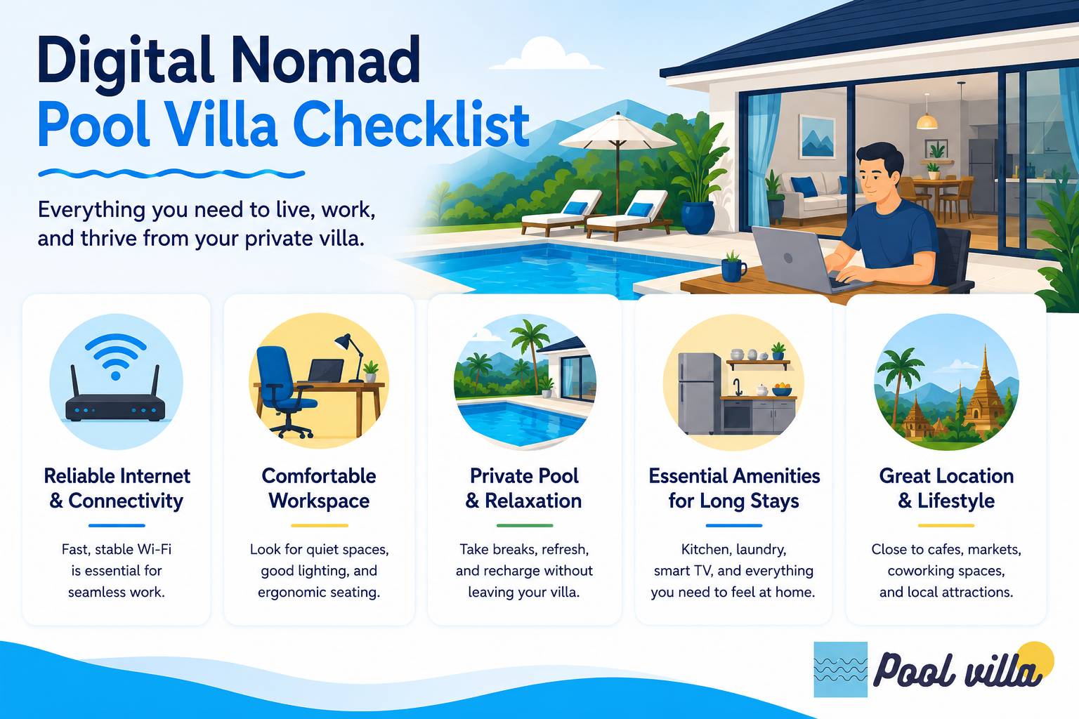 Digital Nomad Pool Villa Checklist / digital nomad villa checklist