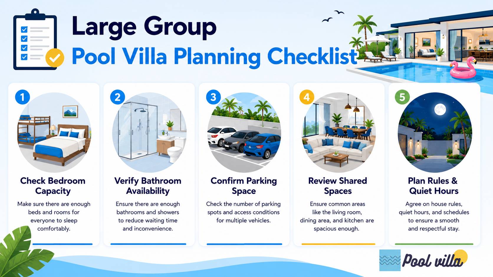 Large Group Pool Villa Planning Checklist / large group pool villa checklist