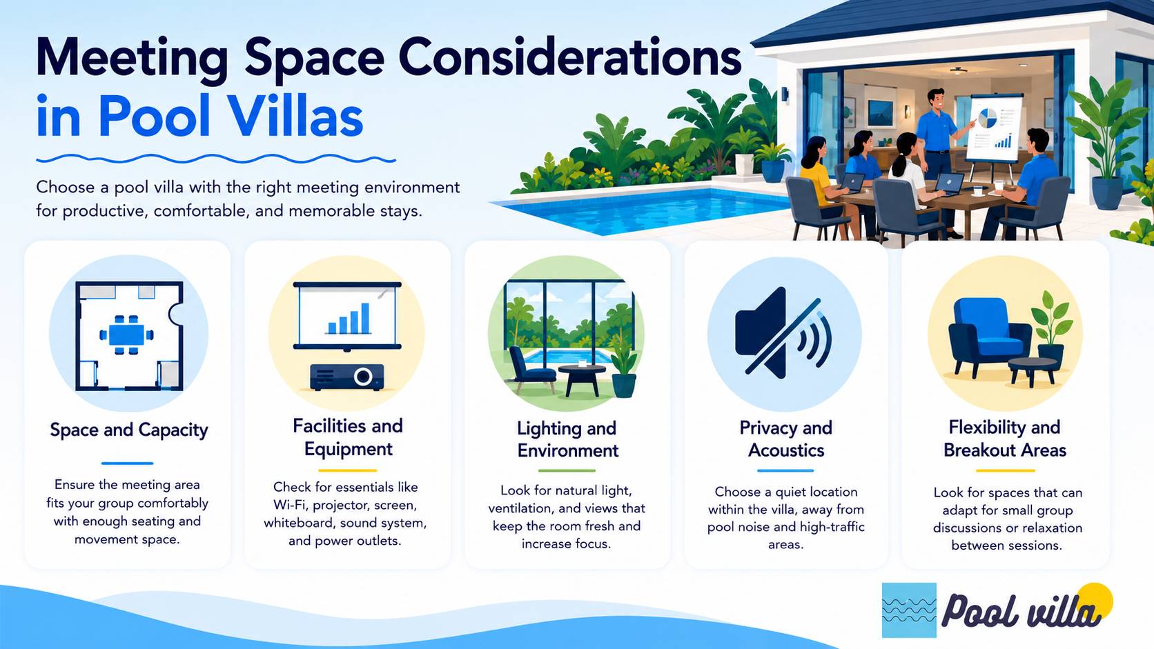Meeting Space Considerations in Pool Villas / pool villa meeting space