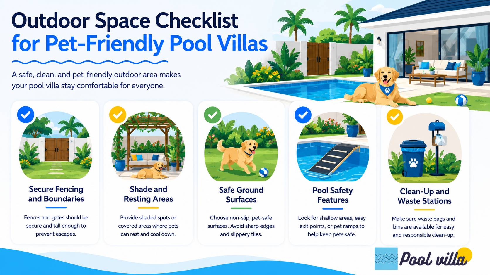 Outdoor Space Checklist for Pet-Friendly Pool Villas / pet friendly pool villa outdoor space