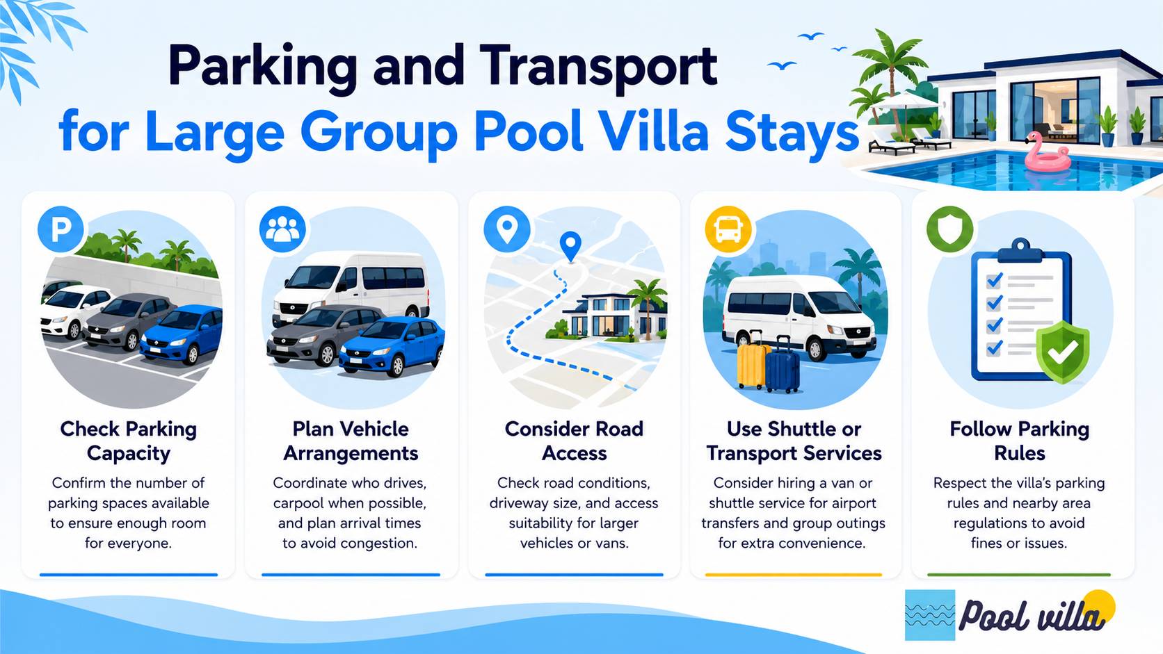 Parking and Transport for Large Group Pool Villa Stays / large group pool villa parking
