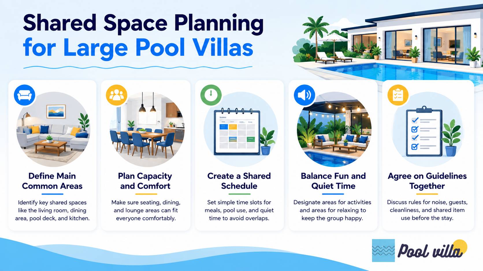 Shared Space Planning for Large Pool Villas / pool villa shared space planning