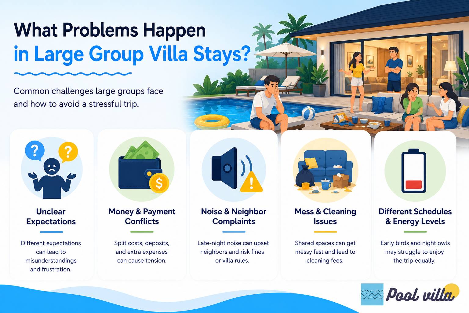 What Problems Happen in Large Group Villa Stays / large group villa stay problems