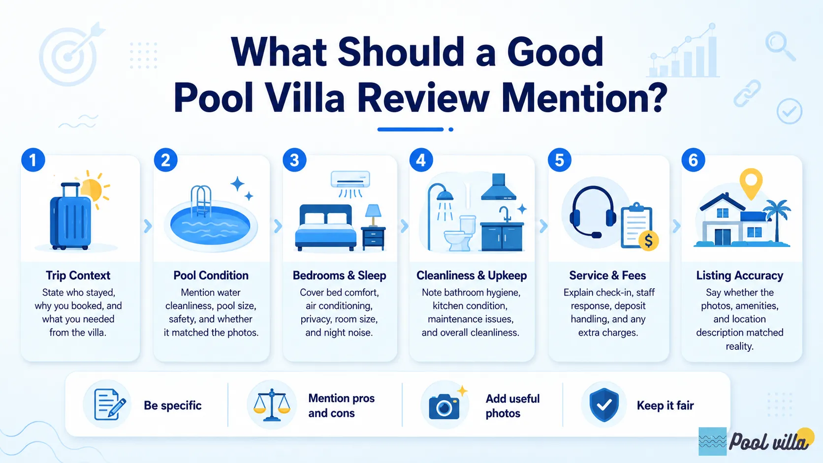what should pool villa review mention